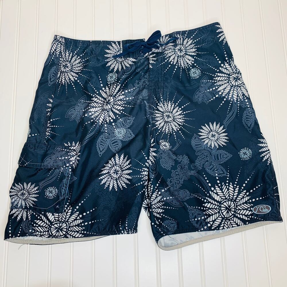 QuikSilver Edition Swim Shorts Board Blue Floral Sz 36